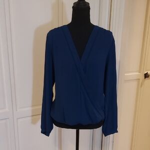 INC International Concepts Blue Surplice Blouse Size M